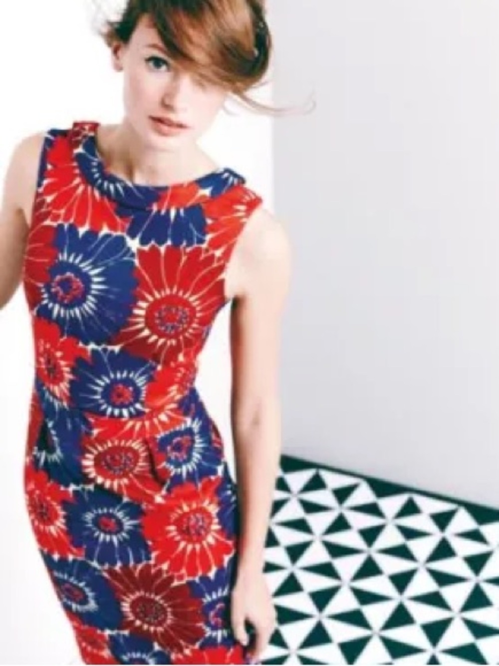Boden Sleeveless Red & Blue Floral Shift Dress (8R)